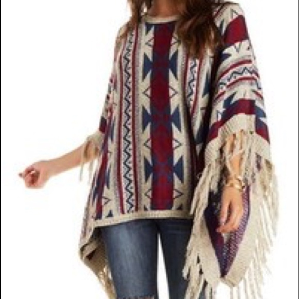 Charlotte Russe M/L Aztec Poncho Sweater Cardigan